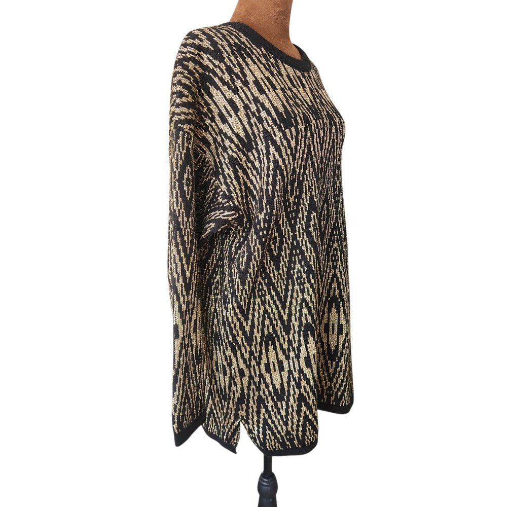 Vintage Black Gold Metallic Sweater Sheridan Square Size M Oversized 80s 90s - Picture 2 of 7